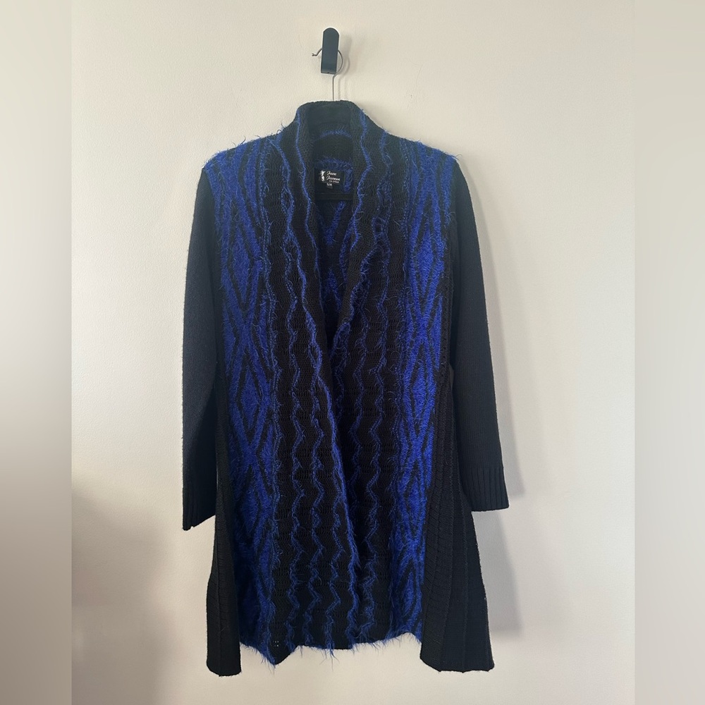 Jeune Jeunesse Women's Black/Cobalt Blue Open Front Knit Sweater Size S/M